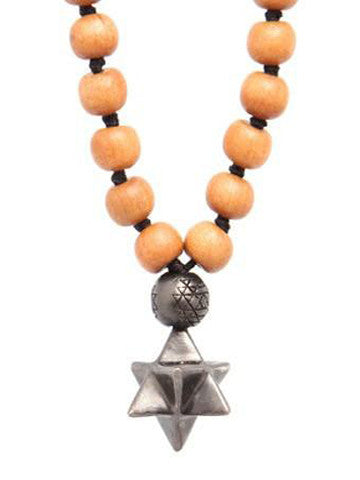 Mala Star Tetrahedron Sandalwood with White Brass