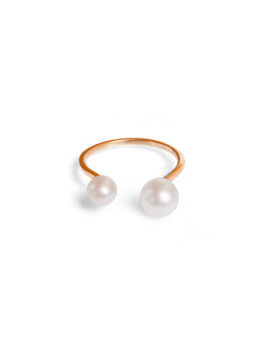 Open Double Pearl Ring, White Pearls, Rose Gold