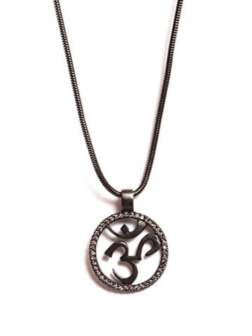 OM, Gunmetal, Handset Stones on Snake Chain