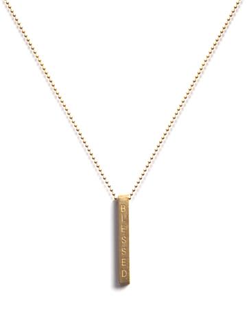 Blessed I AM I AM Bar Yellow Brass Plated Gold Necklace