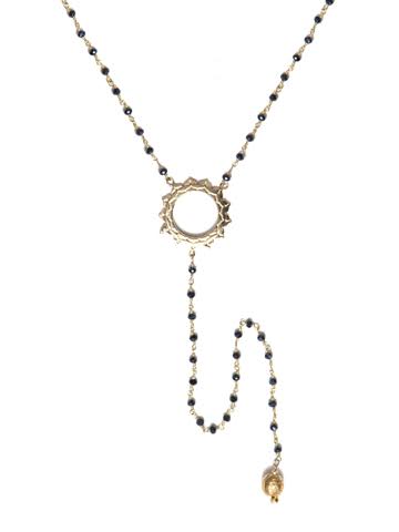 V Sri Yantra Black Onyx Necklace with Long Sri Yantra Ball Drop
