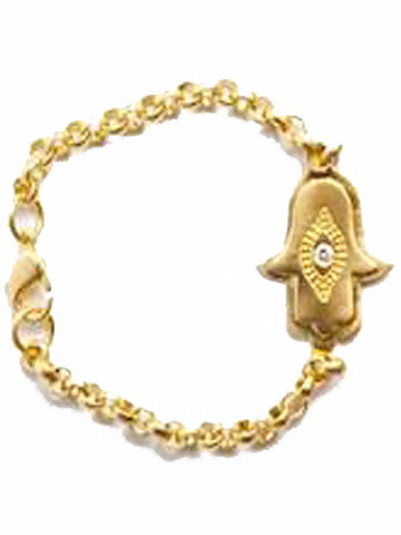 Hamsa Hand Link Bracelet with Cubic Zirconia-Vermeil