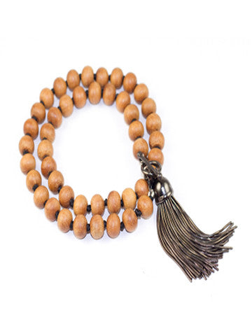 Double Wrap Sandalwood Bracelet with Tassel