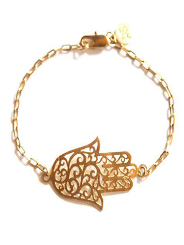 Hamsa Open Filigree Hand of Fate on Vermeil Bracelet