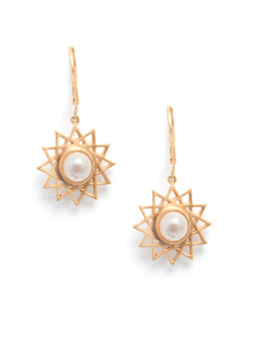 Dodecagram Pearl Earrings- Vermeil