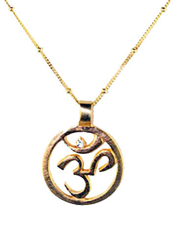 OM Necklace Vermeil w CZ Stone