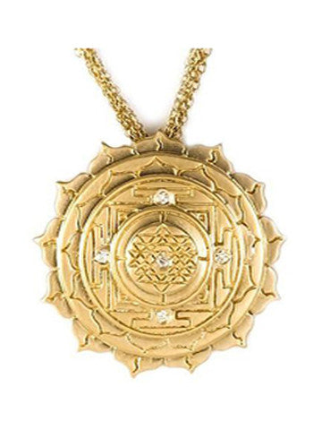 Sri Yantra a Large Pendant Elaborate with 5 White Sapphires-Yellow