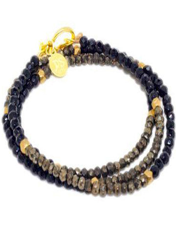 Triple Wrap Bracelet- Pyrite and Black Onyx