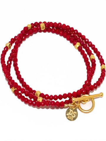 Triple Wrap Bracelet- Coral