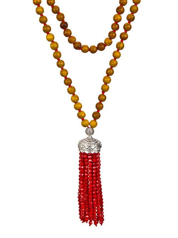 Mala- Sandalwood with Coral Tassel