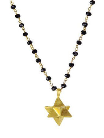 Star Tetrahedron Necklace Beaded Black Onyx Vermeil