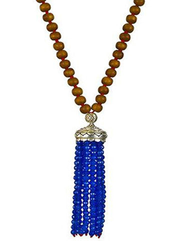 Mala- Sandalwood with Blue Agate Tassel