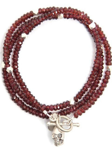 Triple Wrap Bracelet Skull Garnet