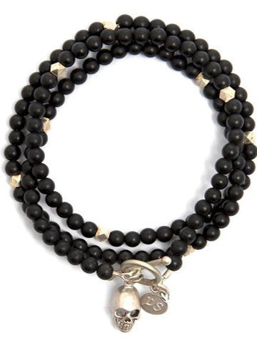 Triple Wrap Bracelet Skull Black Matte Onyx