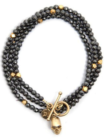 Triple Wrap Bracelet Skull Hematite Vermeil