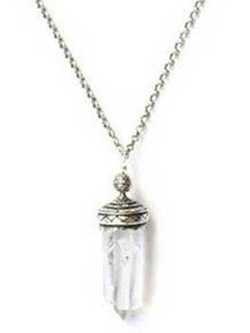 Sri Yantra 32" Small Crystal Necklace/Antique Silver