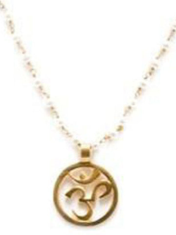 Om Pendant with Colorful Stone Chain, 28" Chain-Crystal Moonstone