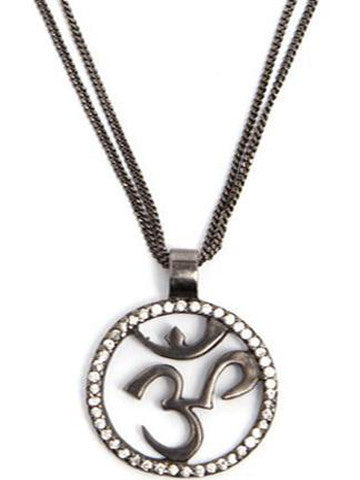 Om Necklace Gunmetal with CZ Stones