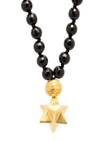 Mala Star Tetrahedron Facet Onyx w Brass Plated Gold