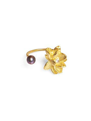 Lotus Peacock Ring with Pearl