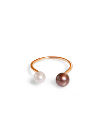 Open Double Pearl Ring, White and Peacock Pearl, Vermeil