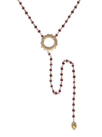 V Sri Yantra Red Quartz Necklace with Long Sri Yantra Ball Drop