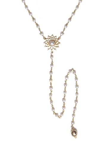 V Dodecagram Pearl Necklace with Long Pearl Drop