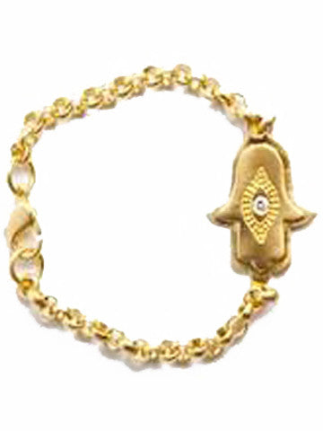 Hamsa Hand Link Bracelet with Cubic Zirconia-Vermeil