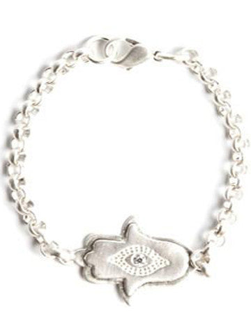 Hamsa Hand Link Bracelet with Cubic Zirconia-Silver