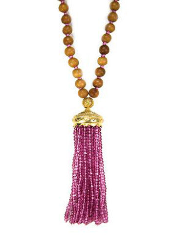 Mala- Sandalwood with Pink Tourmaline Tassel