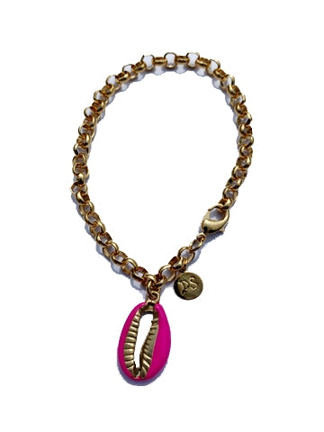 Cowrie Shell Charm Bracelet - Colored Enamel