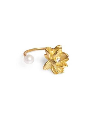 Lotus Ring w/ Pearl - Plated Gold (Vermeil)