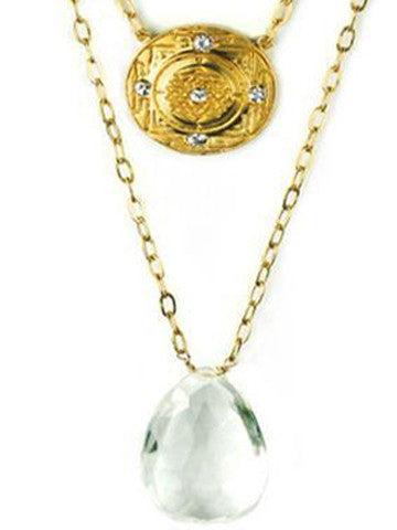 Sri Yantra Double Necklace 5 White Sapphires and Tear drop Crystal Stone