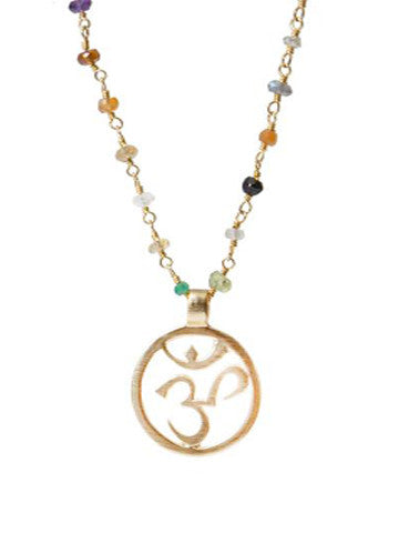 Gold OM on Handwrapped Beaded Chain