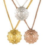 Sri Yantra a Large Pendant Elaborate with 5 White Sapphires-Yellow Gold Vermeil