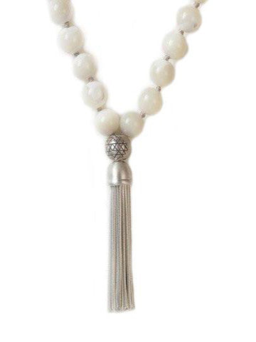 Mala- Mother Of Pearl with Sterling Silver Tassel