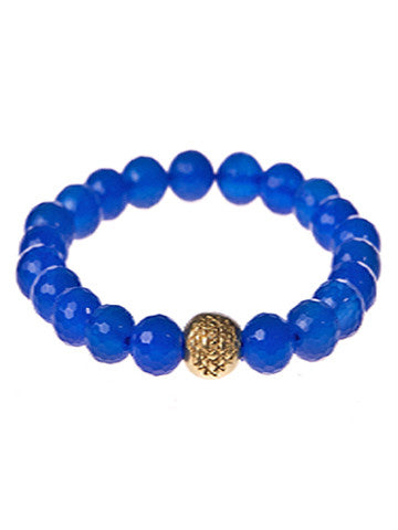 Sri Yantra Stretch Gemstone Bracelet- Blue Agate