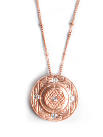 Sri Yantra a Medium Goddess Pendant with 5 Sapphires-Rose Gold-Vermeil