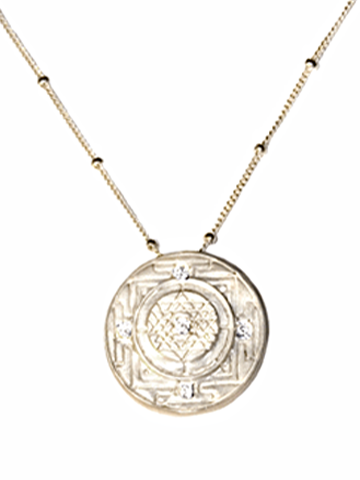 Sri Yantra a Medium-Large Goddess Pendant with 5 Sapphires-Sterling Silver