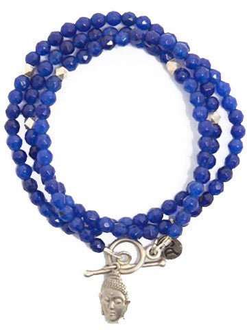 Triple Wrap Buddha Bracelet- Blue Quartz