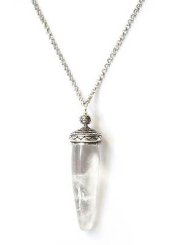 Sri Yantra 32" Cap Smooth Crystal Necklace/Antique Silver