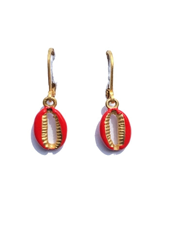 Cowrie Shell Drop Earring - Colored Enamel